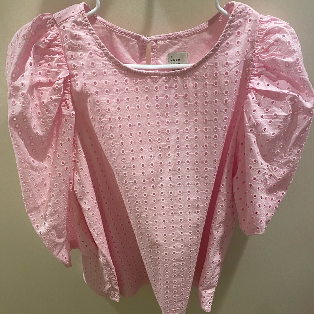 Pink eyelit puff sleeve blouse from target. NWT